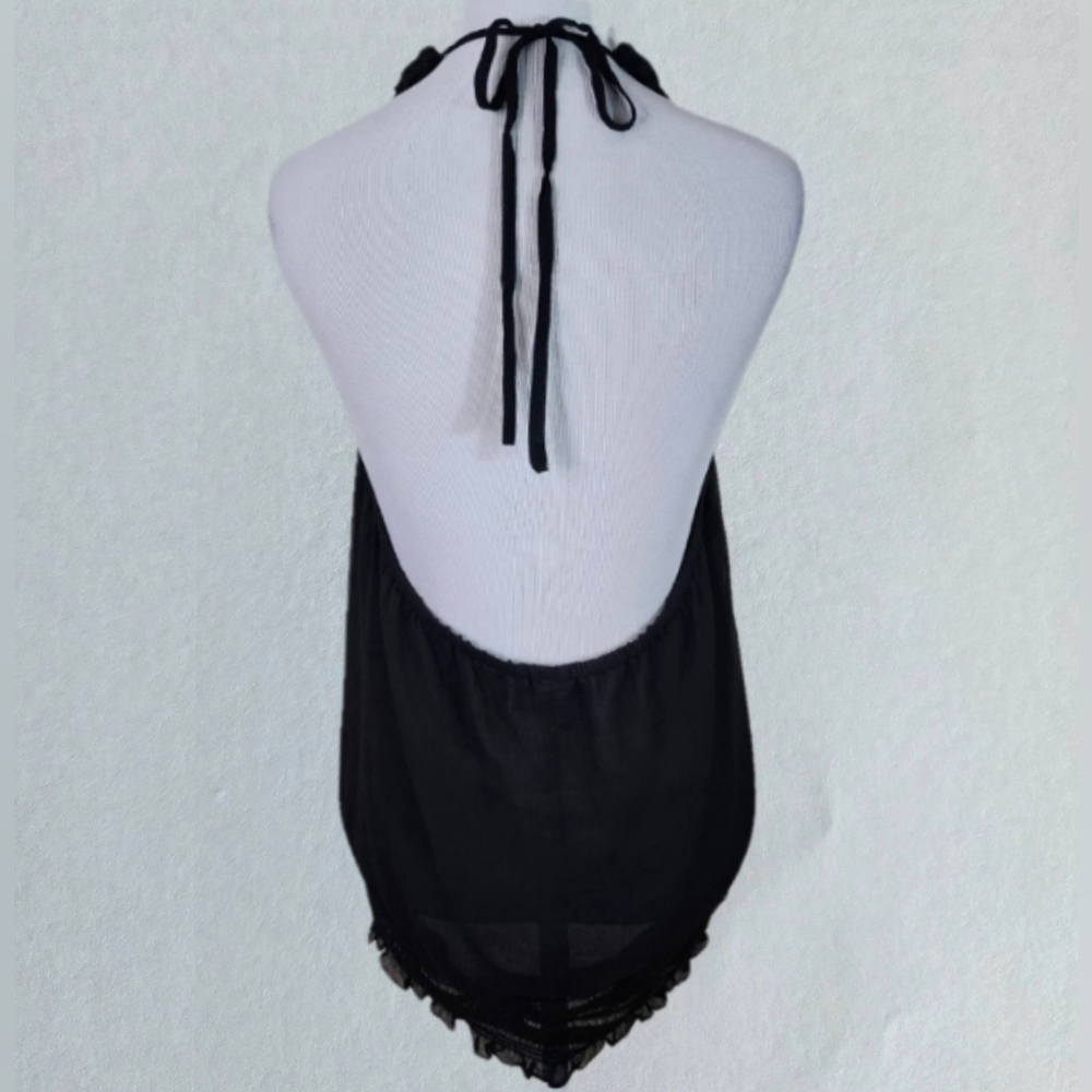 INC Women's 100% Silk Black Halter Sleeveless Top With Chifon Size 14 NWT - Picture 2 of 8